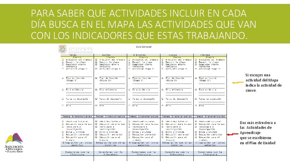 PARA SABER QUE ACTIVIDADES INCLUIR EN CADA DÍA BUSCA EN EL MAPA LAS ACTIVIDADES