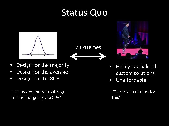 Status Quo 2 Extremes • Design for the majority • Design for the average