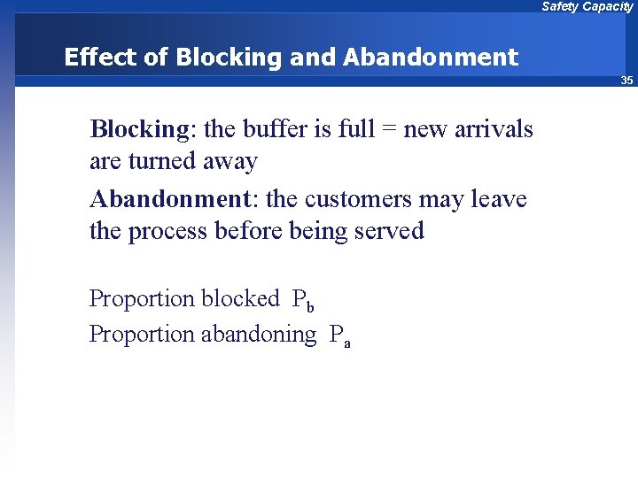 Safety Capacity Effect of Blocking and Abandonment 35 Blocking: the buffer is full =