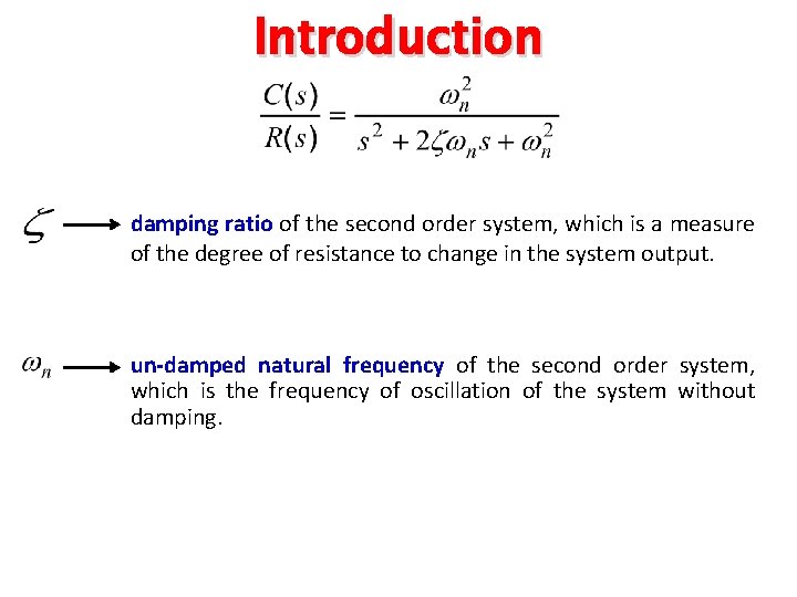 Introduction damping ratio of the second order system, which is a measure of the