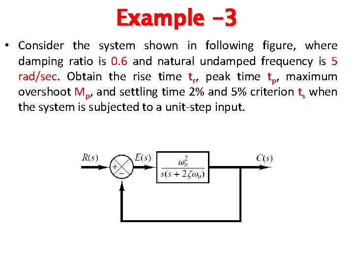 Example -3 • Consider the system shown in following figure, where damping ratio is