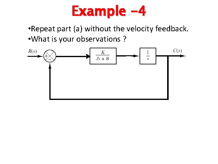Example -4 • Repeat part (a) without the velocity feedback. • What is your