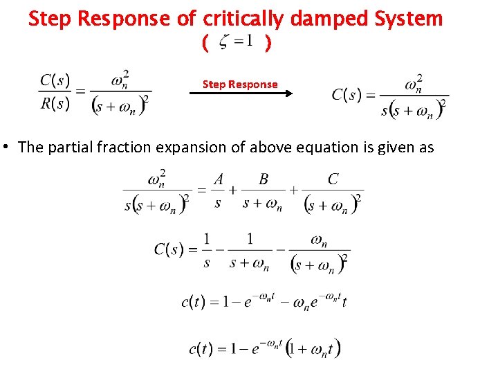 Step Response of critically damped System ( ) Step Response • The partial fraction