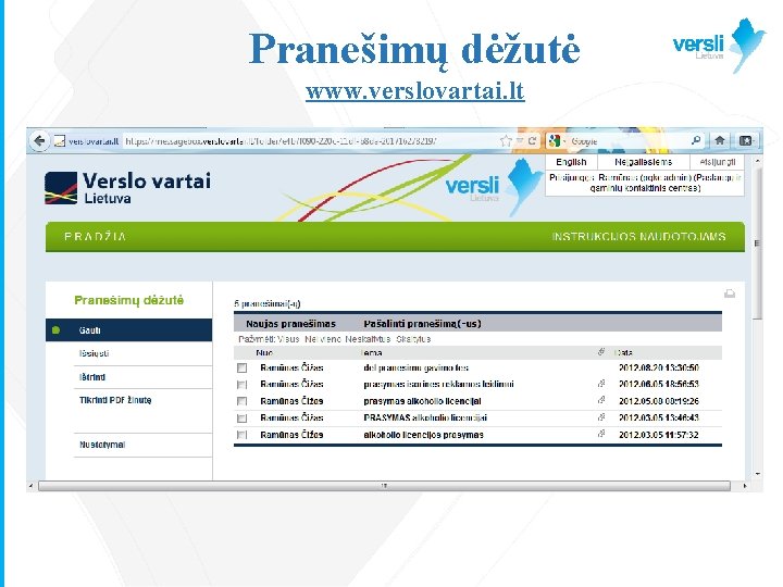 Pranešimų dėžutė www. verslovartai. lt 