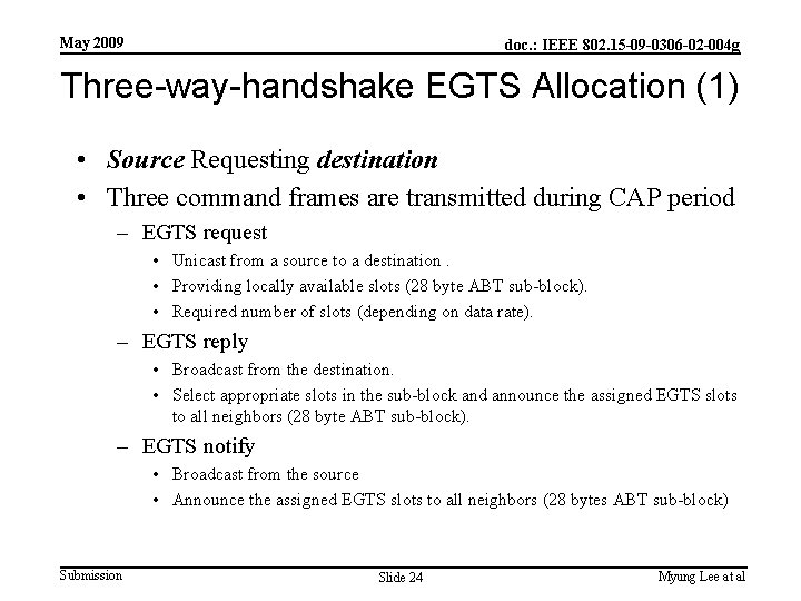 May 2009 doc. : IEEE 802. 15 -09 -0306 -02 -004 g Three-way-handshake EGTS