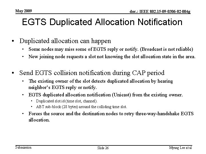 May 2009 doc. : IEEE 802. 15 -09 -0306 -02 -004 g EGTS Duplicated