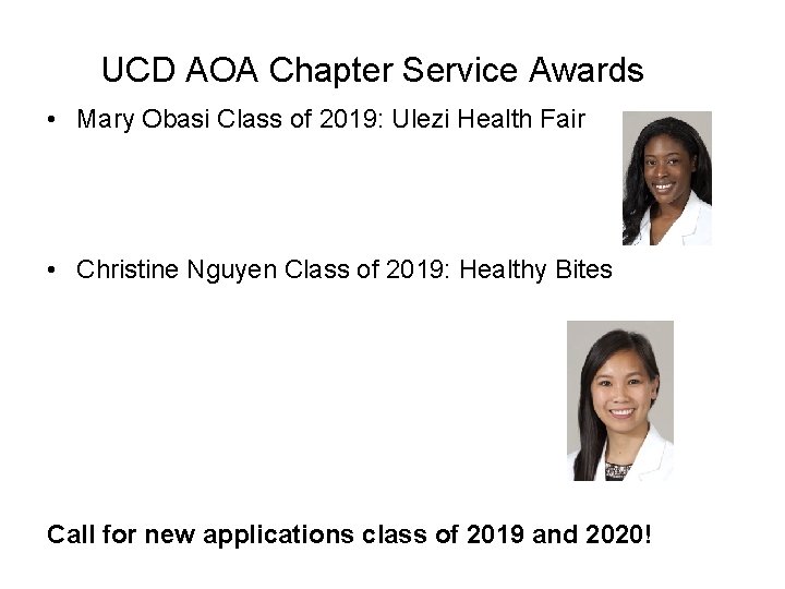 UCD AOA Chapter Service Awards • Mary Obasi Class of 2019: Ulezi Health Fair