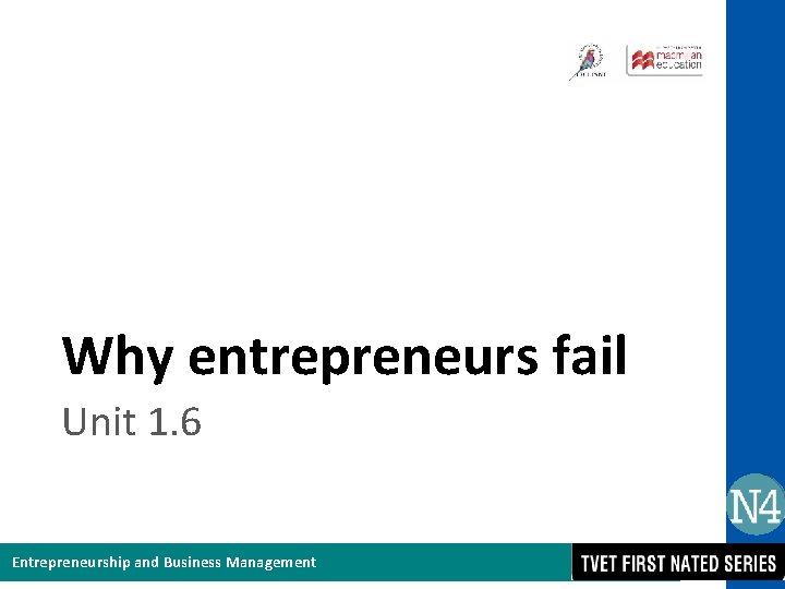 Why entrepreneurs fail Unit 1. 6 Entrepreneurship and Business Management 