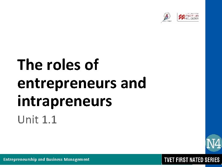 The roles of entrepreneurs and intrapreneurs Unit 1. 1 Entrepreneurship and Business Management 