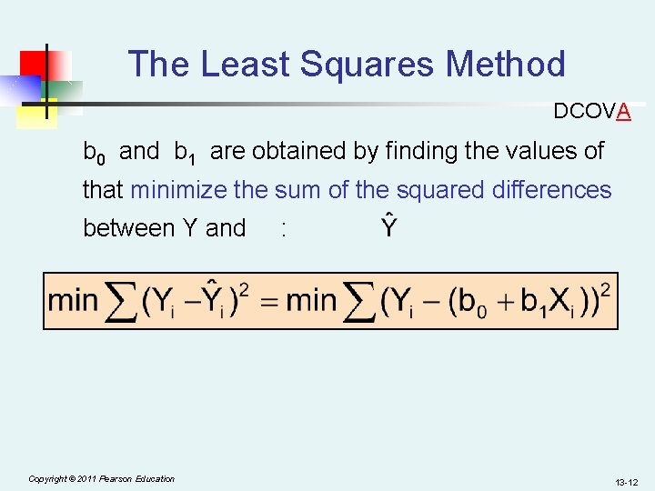 The Least Squares Method DCOVA b 0 and b 1 are obtained by finding