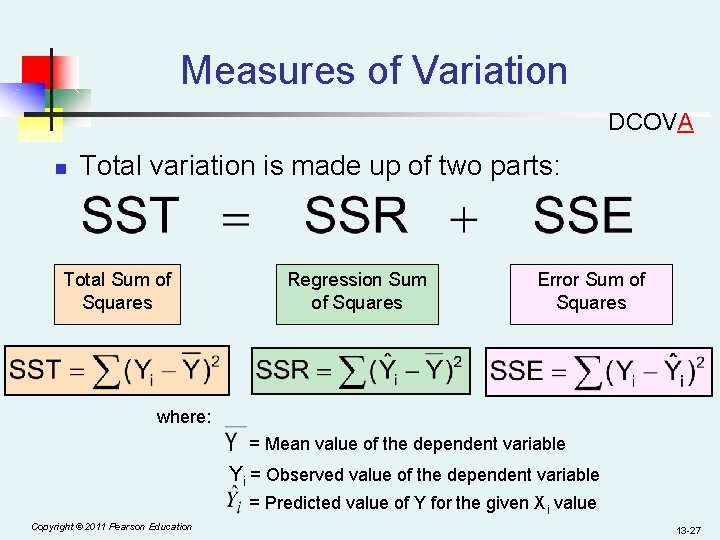 Measures of Variation DCOVA n Total variation is made up of two parts: Total