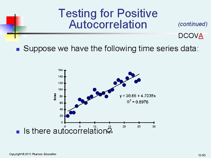 Testing for Positive Autocorrelation (continued) DCOVA n Suppose we have the following time series
