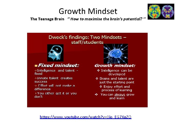 Growth Mindset The Teenage Brain ‘’ How to maximise the brain’s potential? ’’ https: