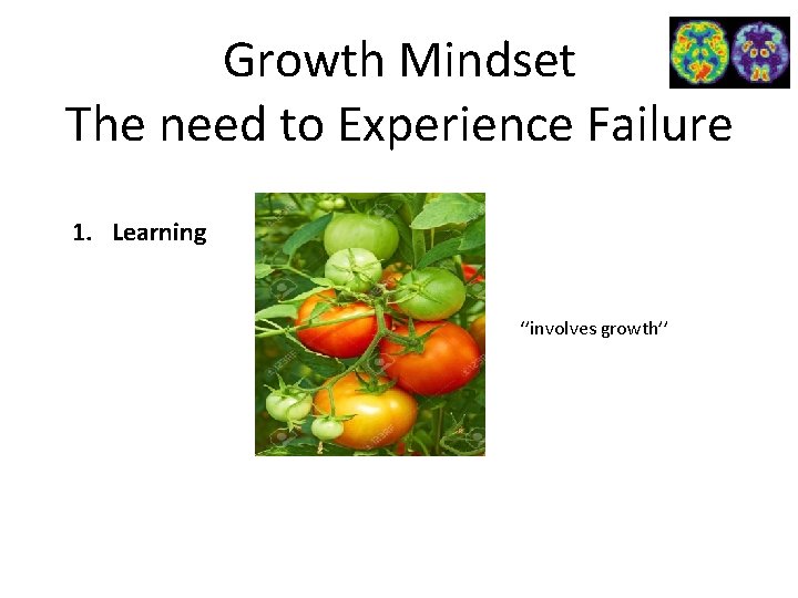 Growth Mindset The need to Experience Failure 1. Learning ‘’involves growth’’ 