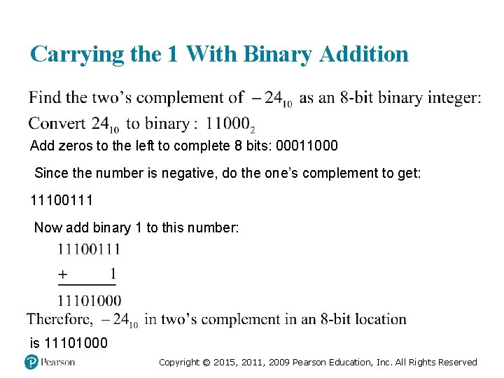 Carrying the 1 With Binary Addition Add zeros to the left to complete 8