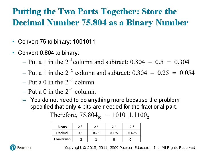 Putting the Two Parts Together: Store the Decimal Number 75. 804 as a Binary