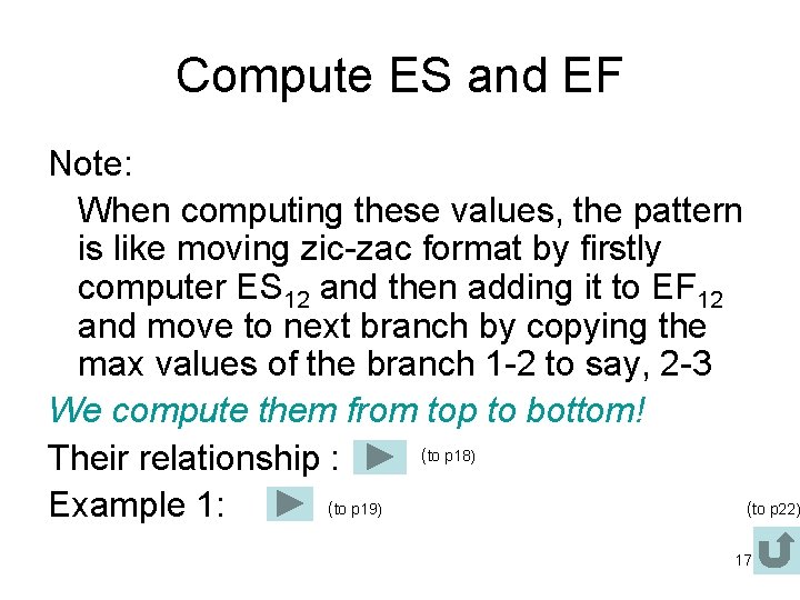 Compute ES and EF Note: When computing these values, the pattern is like moving
