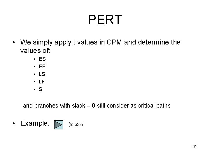PERT • We simply apply t values in CPM and determine the values of: