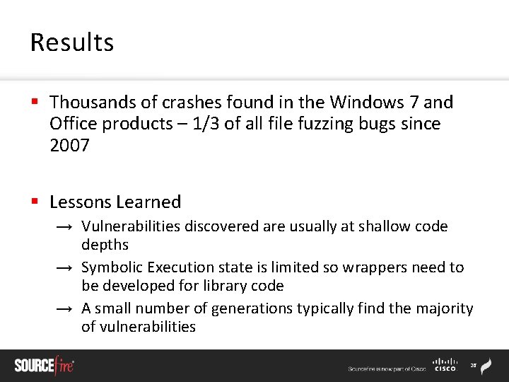 Results § Thousands of crashes found in the Windows 7 and Office products –