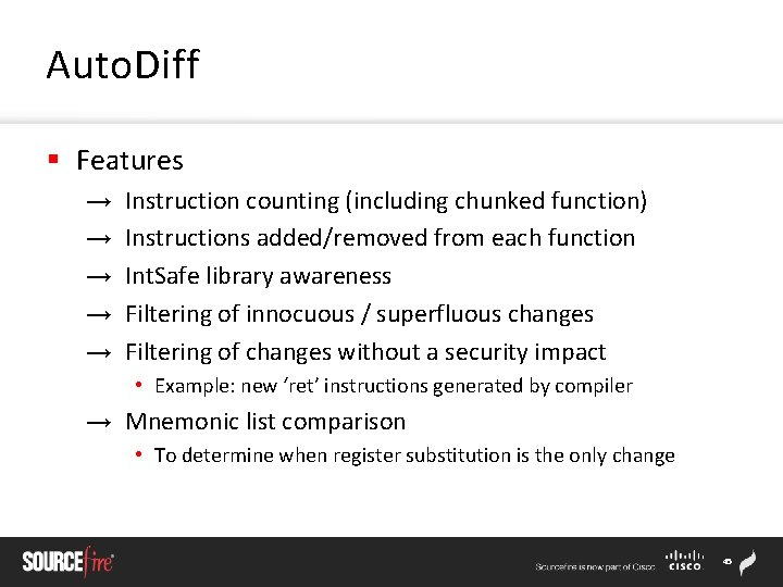 Auto. Diff § Features → → → Instruction counting (including chunked function) Instructions added/removed