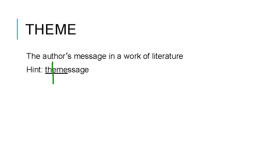 THEME The author’s message in a work of literature Hint: themessage 