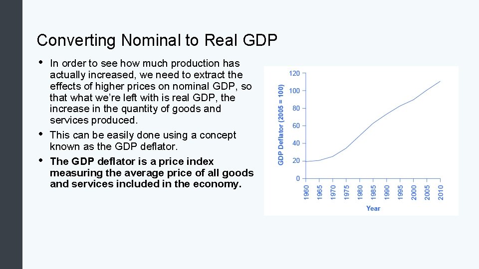 Converting Nominal to Real GDP • • • In order to see how much