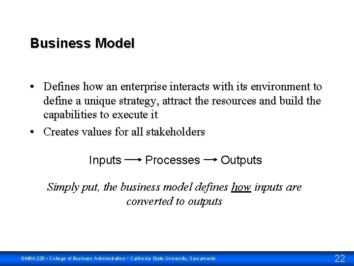 Business Model • Defines how an enterprise interacts with its environment to define a