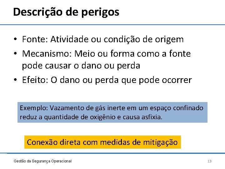 Descrição de perigos • Fonte: Atividade ou condição de origem • Mecanismo: Meio ou