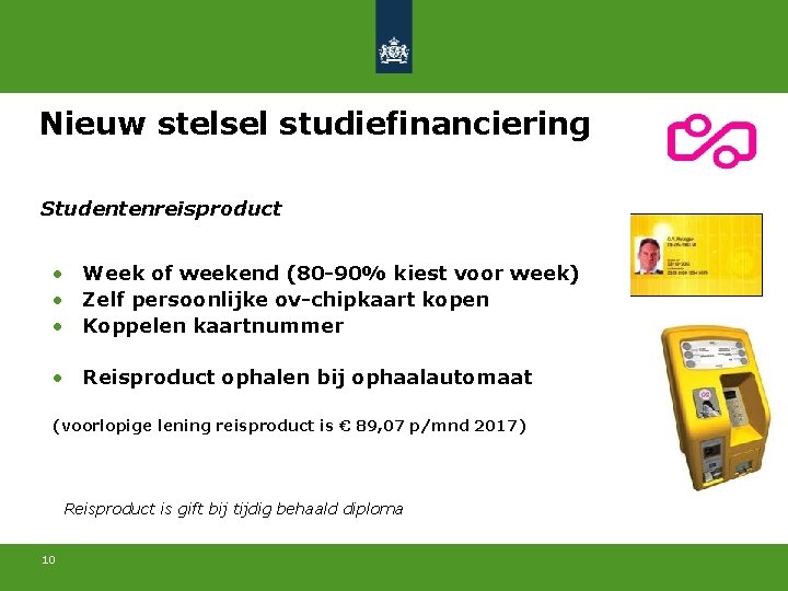 Nieuw stelsel studiefinanciering Studentenreisproduct • Week of weekend (80 -90% kiest voor week) •