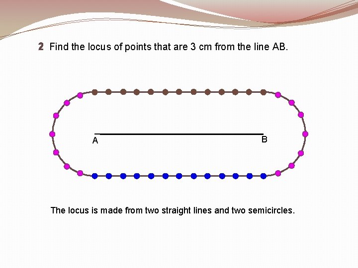 2 Find the locus of points that are 3 cm from the line AB.