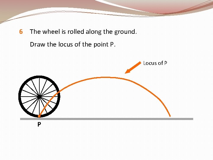6 The wheel is rolled along the ground. Draw the locus of the point