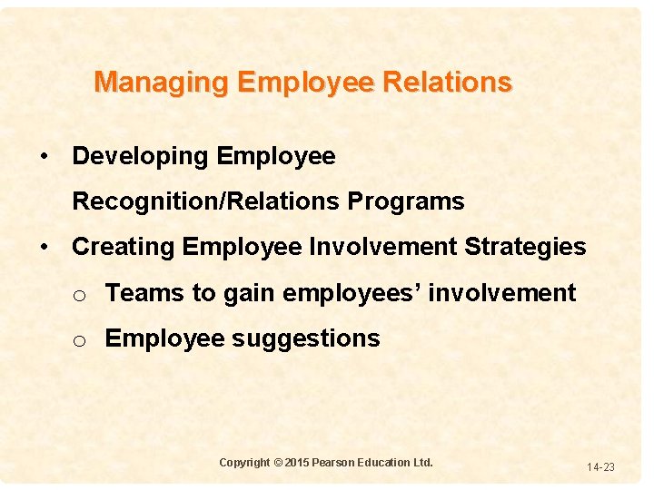 Managing Employee Relations • Developing Employee Recognition/Relations Programs • Creating Employee 4 -1414 Involvement