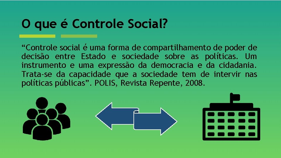 O que é Controle Social? “Controle social é uma forma de compartilhamento de poder