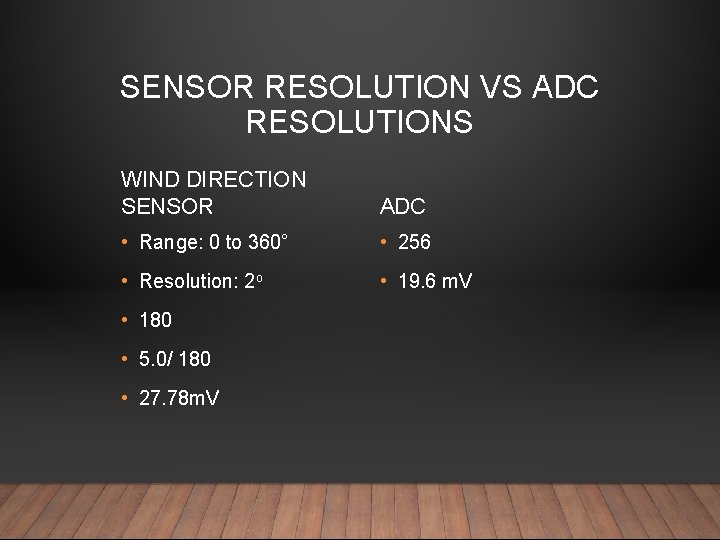 SENSOR RESOLUTION VS ADC RESOLUTIONS WIND DIRECTION SENSOR ADC • Range: 0 to 360°