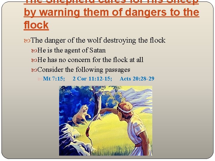 The Shepherd cares for His Sheep by warning them of dangers to the flock