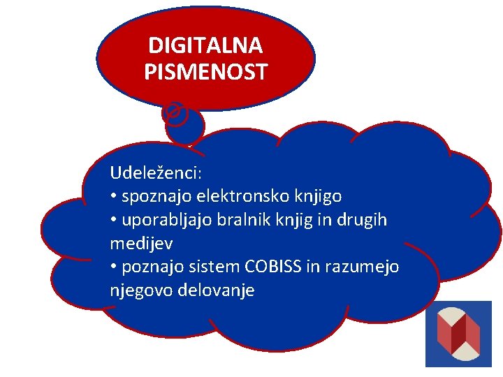 DIGITALNA PISMENOST Udeleženci: • spoznajo elektronsko knjigo • uporabljajo bralnik knjig in drugih medijev