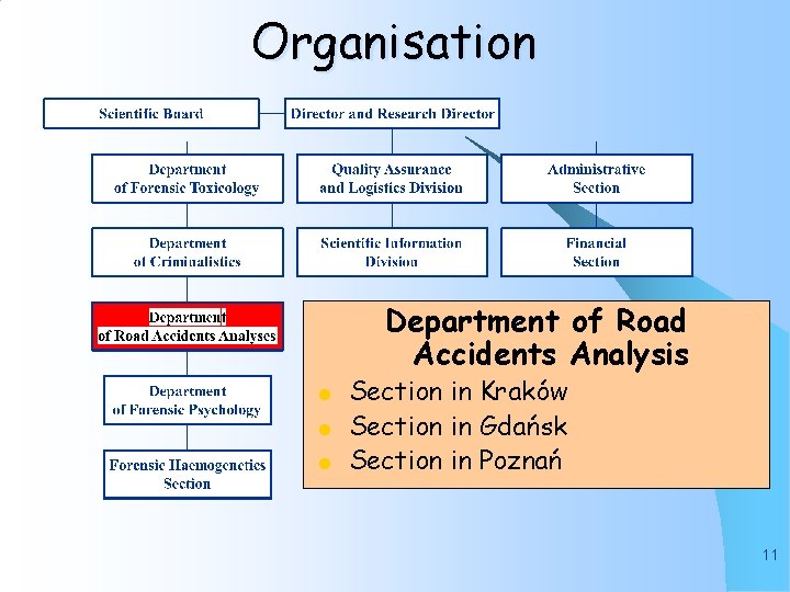 Organisation Department of Road Accidents Analysis l l l Section in Kraków Section in