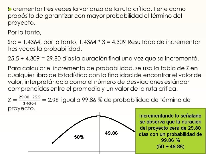  50% 49. 86 Incrementando lo señalado se observa que la duración del proyecto