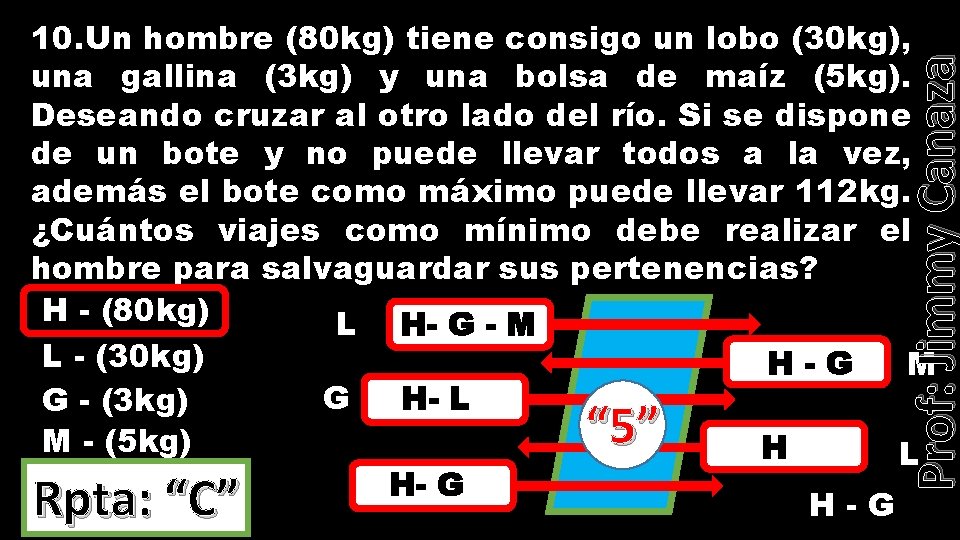 “ 5” Rpta: “C” Prof: Jimmy Canaza 10. Un hombre (80 kg) tiene consigo