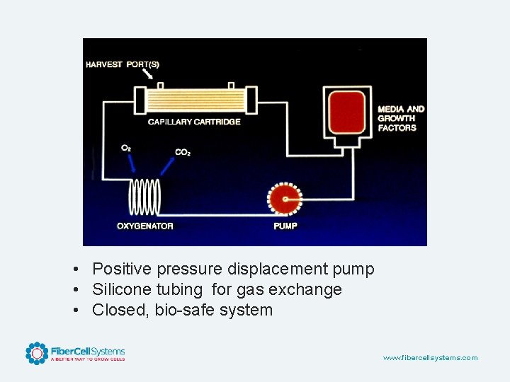  • Positive pressure displacement pump • Silicone tubing for gas exchange • Closed,