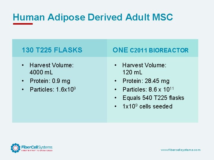Human Adipose Derived Adult MSC 130 T 225 FLASKS ONE C 2011 BIOREACTOR •