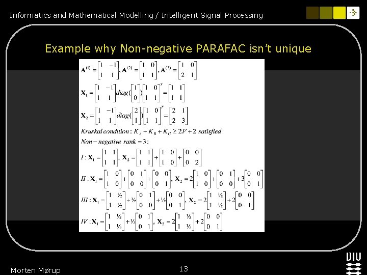 Informatics and Mathematical Modelling / Intelligent Signal Processing Example why Non-negative PARAFAC isn’t unique