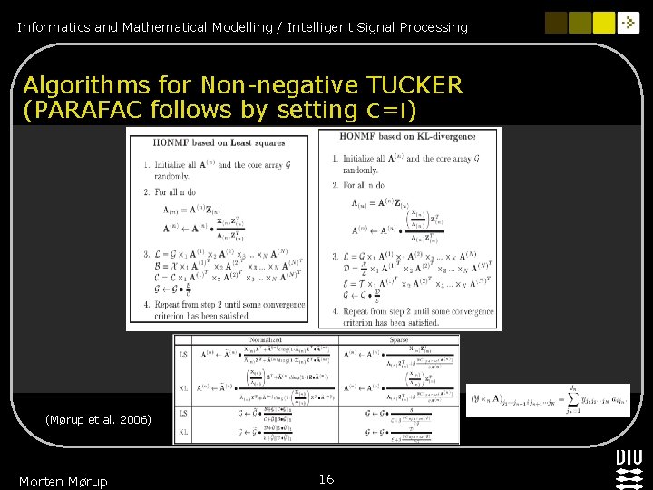 Informatics and Mathematical Modelling / Intelligent Signal Processing Algorithms for Non-negative TUCKER (PARAFAC follows