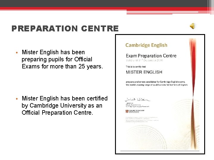 PREPARATION CENTRE • Mister English has been preparing pupils for Official Exams for more