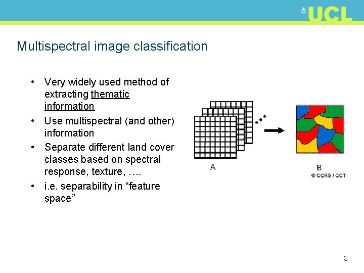 Multispectral image classification • Very widely used method of extracting thematic information • Use