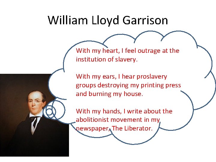 William Lloyd Garrison With my heart, I feel outrage at the institution of slavery.