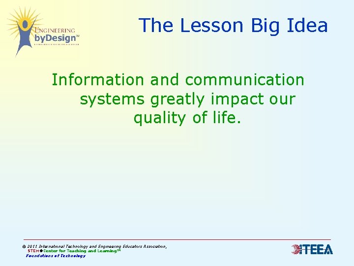 The Lesson Big Idea Information and communication systems greatly impact our quality of life. The Lesson Big Idea Information and communication systems greatly impact our quality of life.
