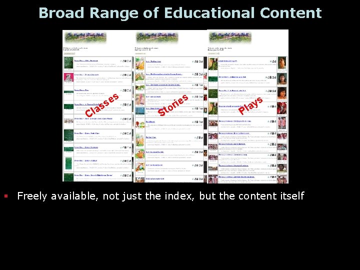 Broad Range of Educational Content s e ss a Cl St o s e