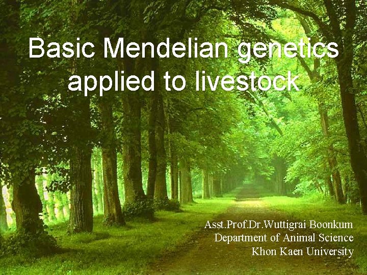 Basic Mendelian genetics applied to livestock Asst. Prof. Dr. Wuttigrai Boonkum Department of Animal