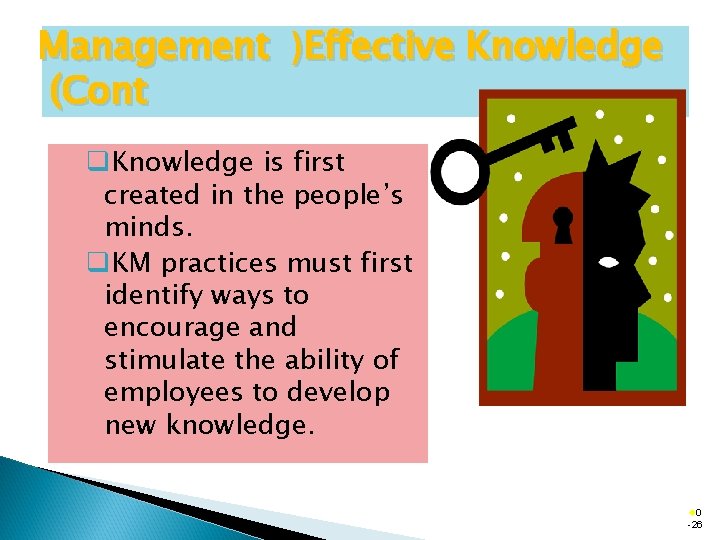 Management )Effective Knowledge (Cont q. Knowledge is first created in the people’s minds. q.